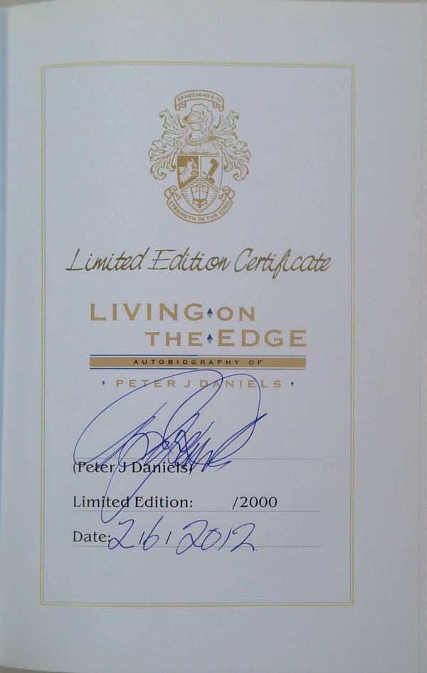 Living on the Edge: Autobiography of Peter J. Daniels (SIGNED)
