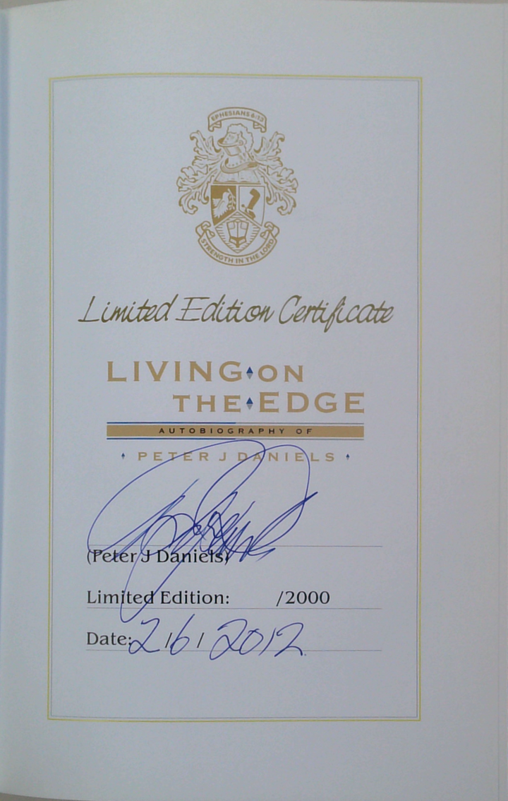 Living on the Edge: Autobiography of Peter J. Daniels (SIGNED)