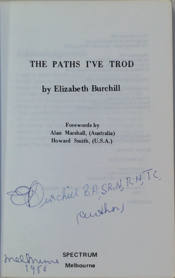 The Paths I'Ve Trod: Autobiography Of An Australian Nurse (SIGNED)