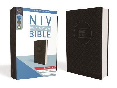NIV, Value Thinline Bible, Large Print, Leathersoft, Gray/Black,
