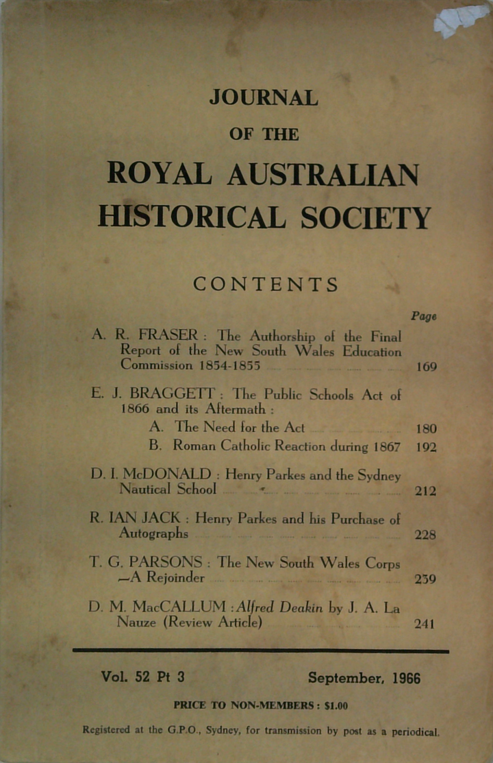 Journal of the Royal Australian Historical Society Vol. 52 Pt. 3, September 1966