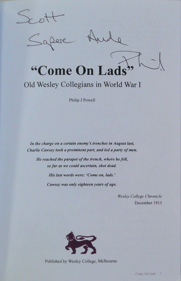 “Come On Lads”: Old Wesley Collegians In World War I