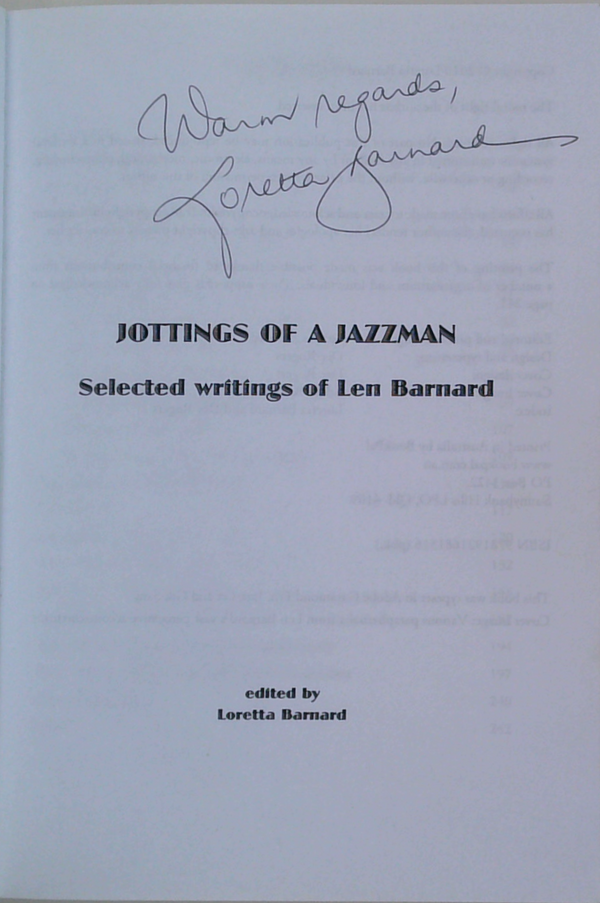 Jottings Of A Jazzman: Selected Writings Of Len Barnard (SIGNED)