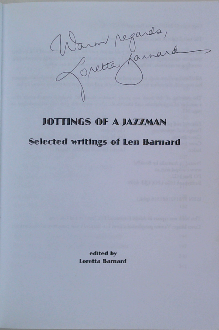 Jottings Of A Jazzman: Selected Writings Of Len Barnard (SIGNED)
