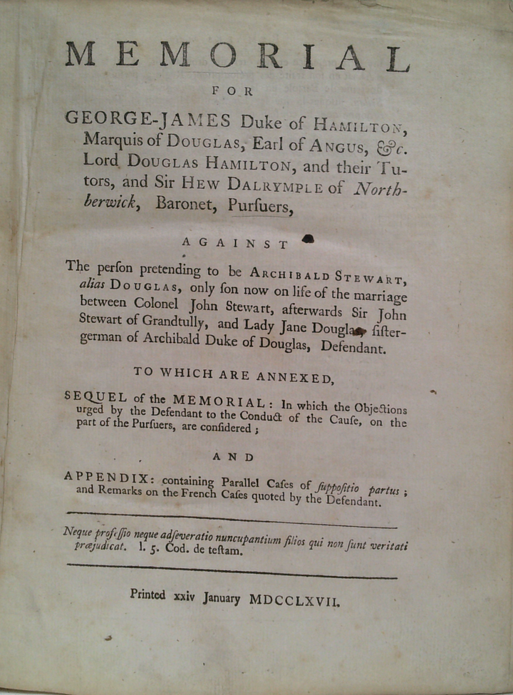 Douglas Cause: Original Legal Proofs and Memorials (1766–1767) — Three Volumes from the Hamilton-Douglas Dispute