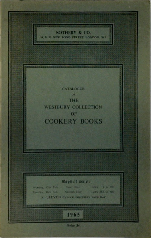 Catalogue of the Westbury collection of cookery books