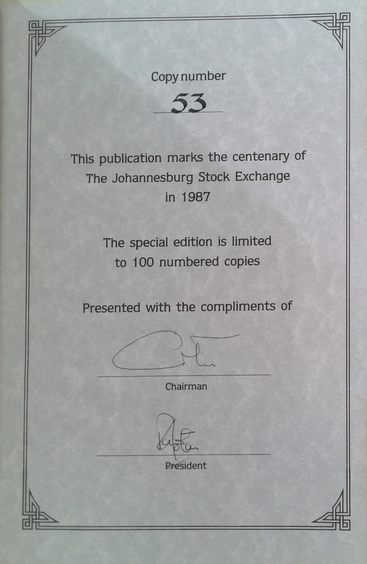 Taking Stock: Johannesburg Stock Exchange – The First 100 Years (SIGNED)