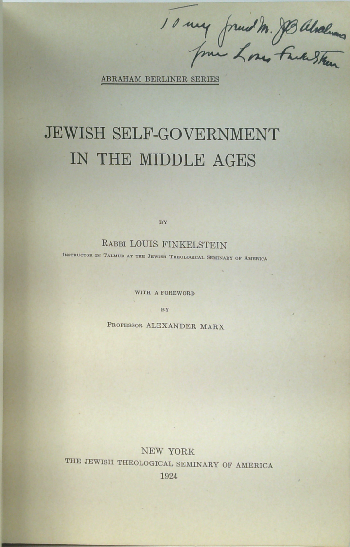 Jewish Self-Government In The Middle Ages (SIGNED)