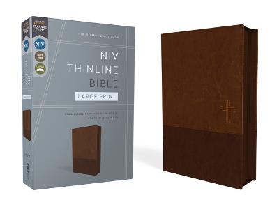 NIV, Thinline Bible, Large Print, Leathersoft, Brown, Zippered, Red