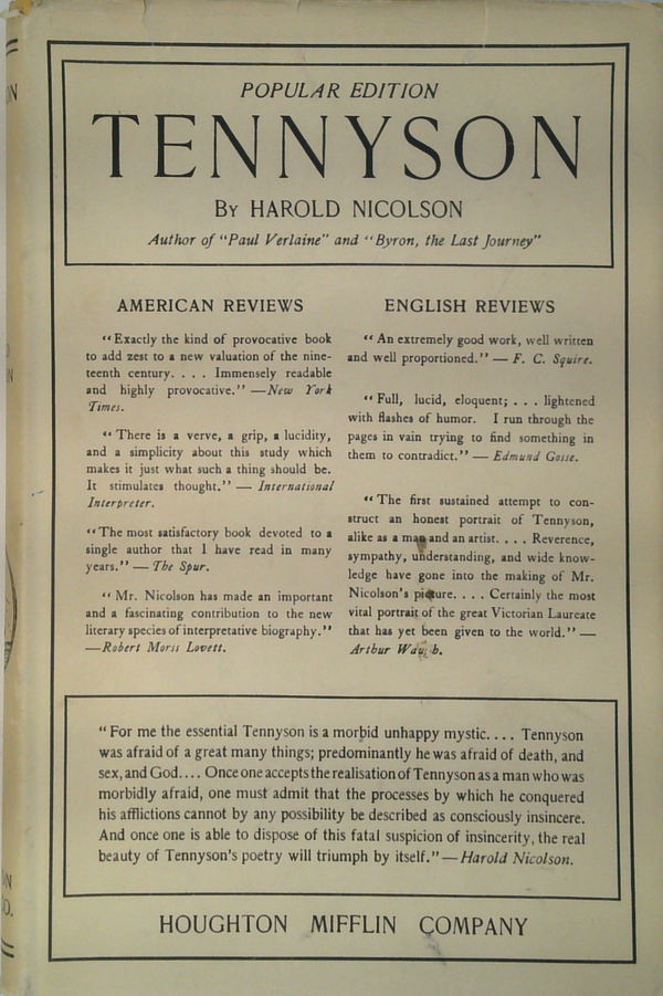 Tennyson: Aspects Of His Life Character And Poetry