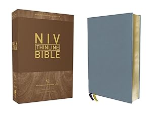 NIV, Thinline Bible, Genuine Leather, Buffalo, Blue, Red Letter, Art Gilded Edges, Comfort Print